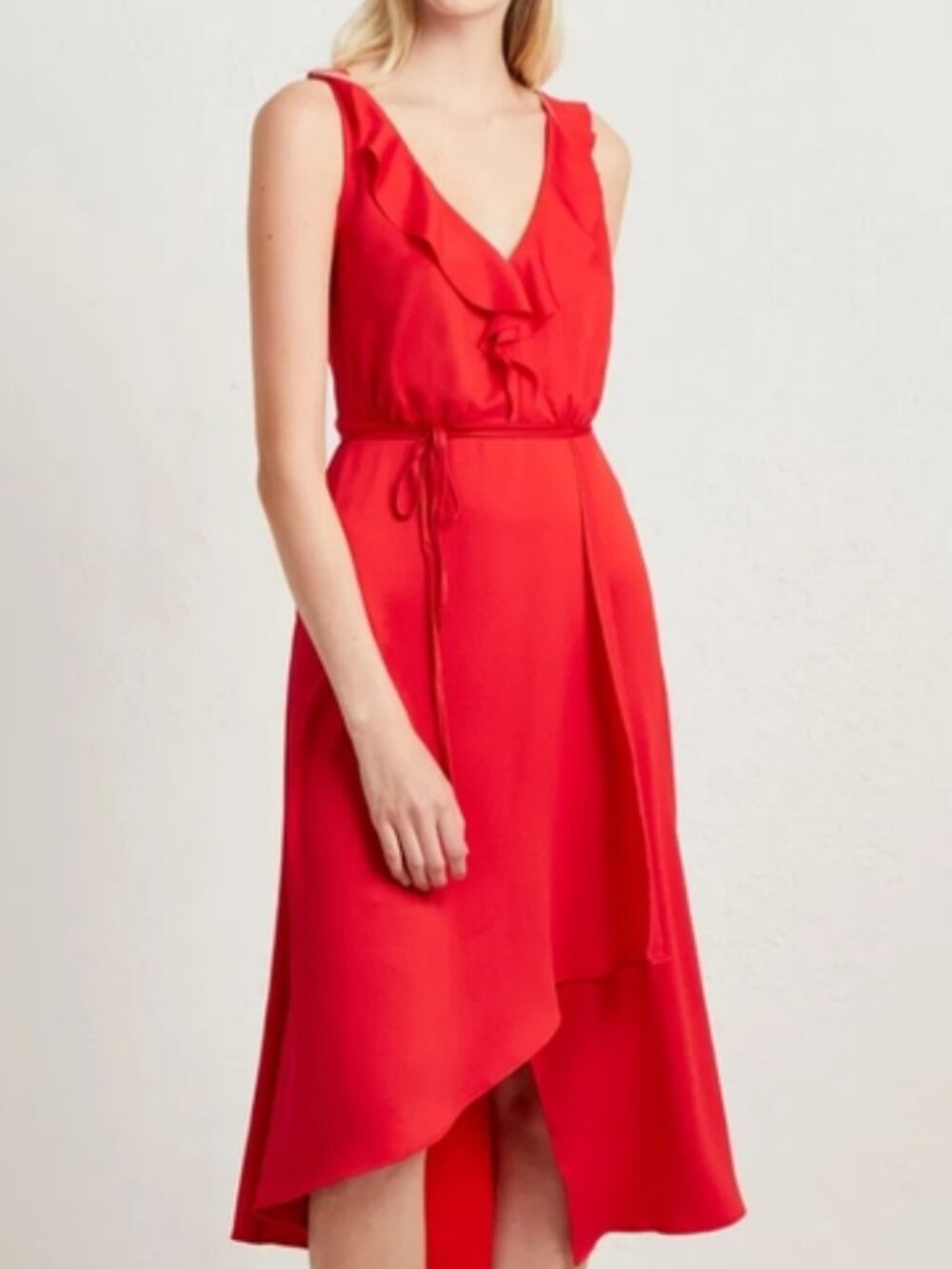 French Connection Maudie Drape Wrap Cocktail Dress Red‎ Asymmetric Sz 2
